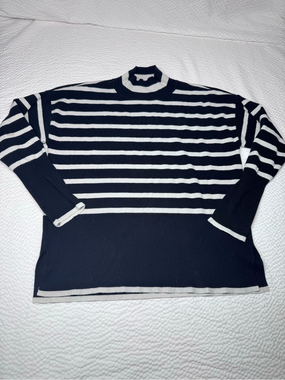 Cyrus Large Black & Cream Striped Mock Neck Sweater
